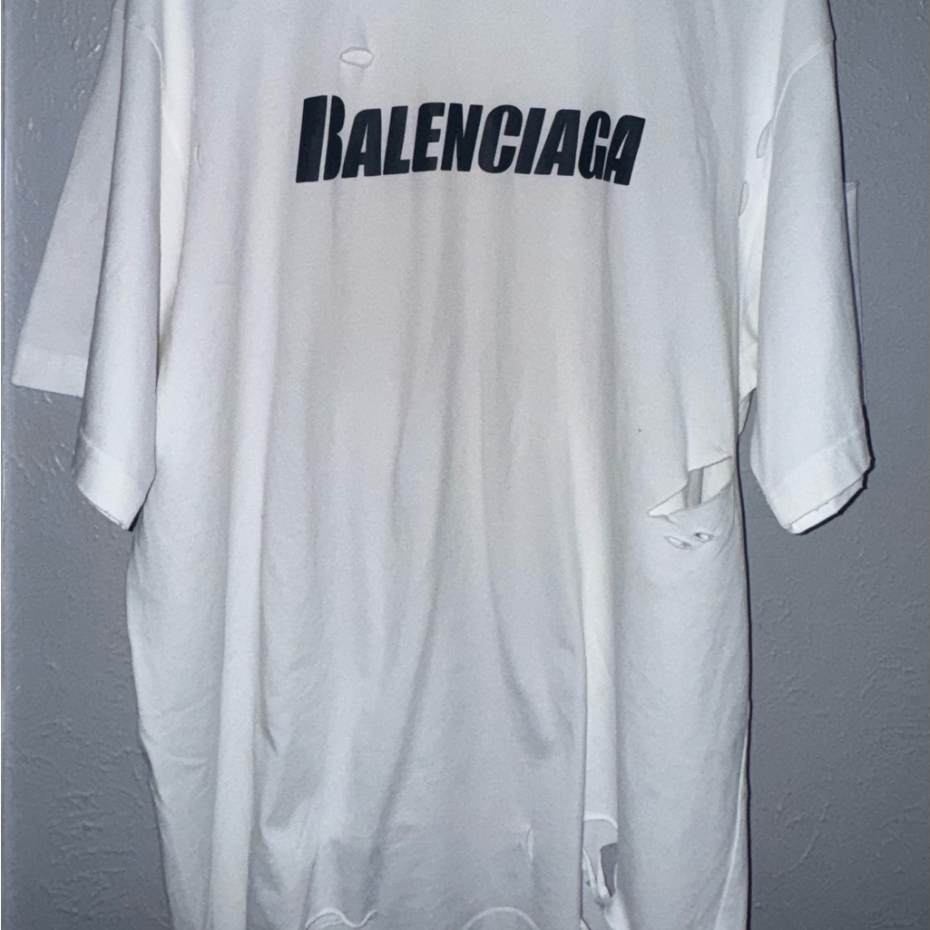 Balenciaga White Short Sleeve Tee With Bold Logo